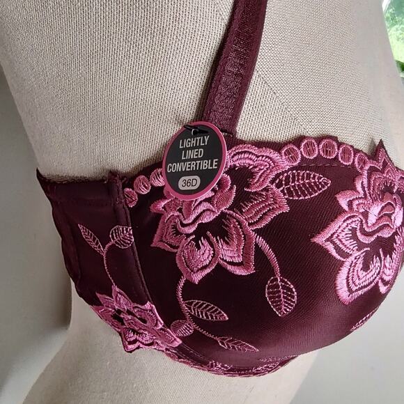 Rene Rofe NWOT Burgundy & Pink Lightly Lined Convertible Bra Size 36D - Picture 9 of 11
